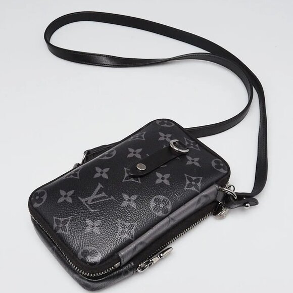 Louis Vuitton Monogram Eclipse Canvas Double Phone Pouch Crossbody Bag - Picture 2 of 12